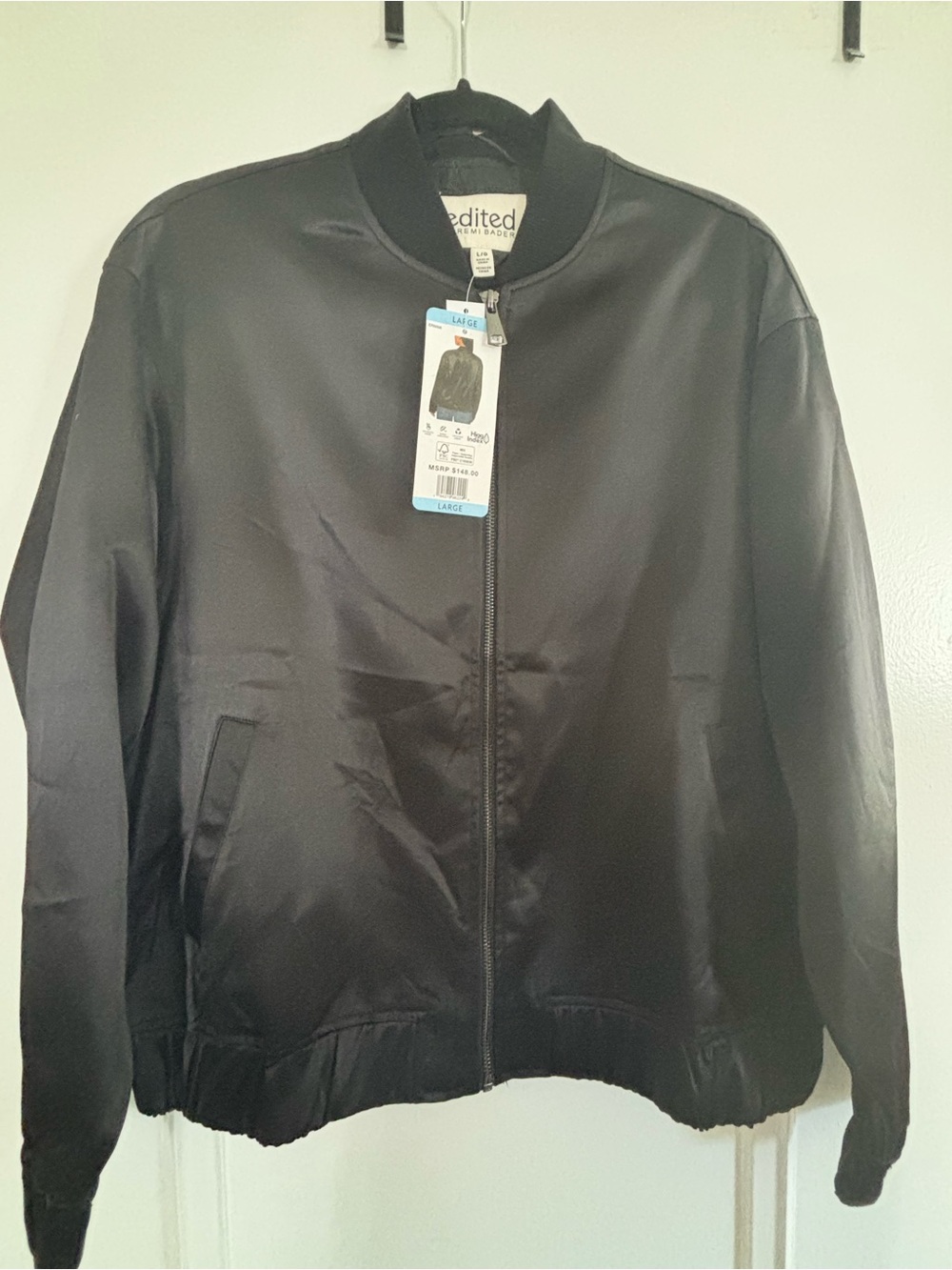 Edikted Black Satin Bomber Jacket - Women's Zip Front